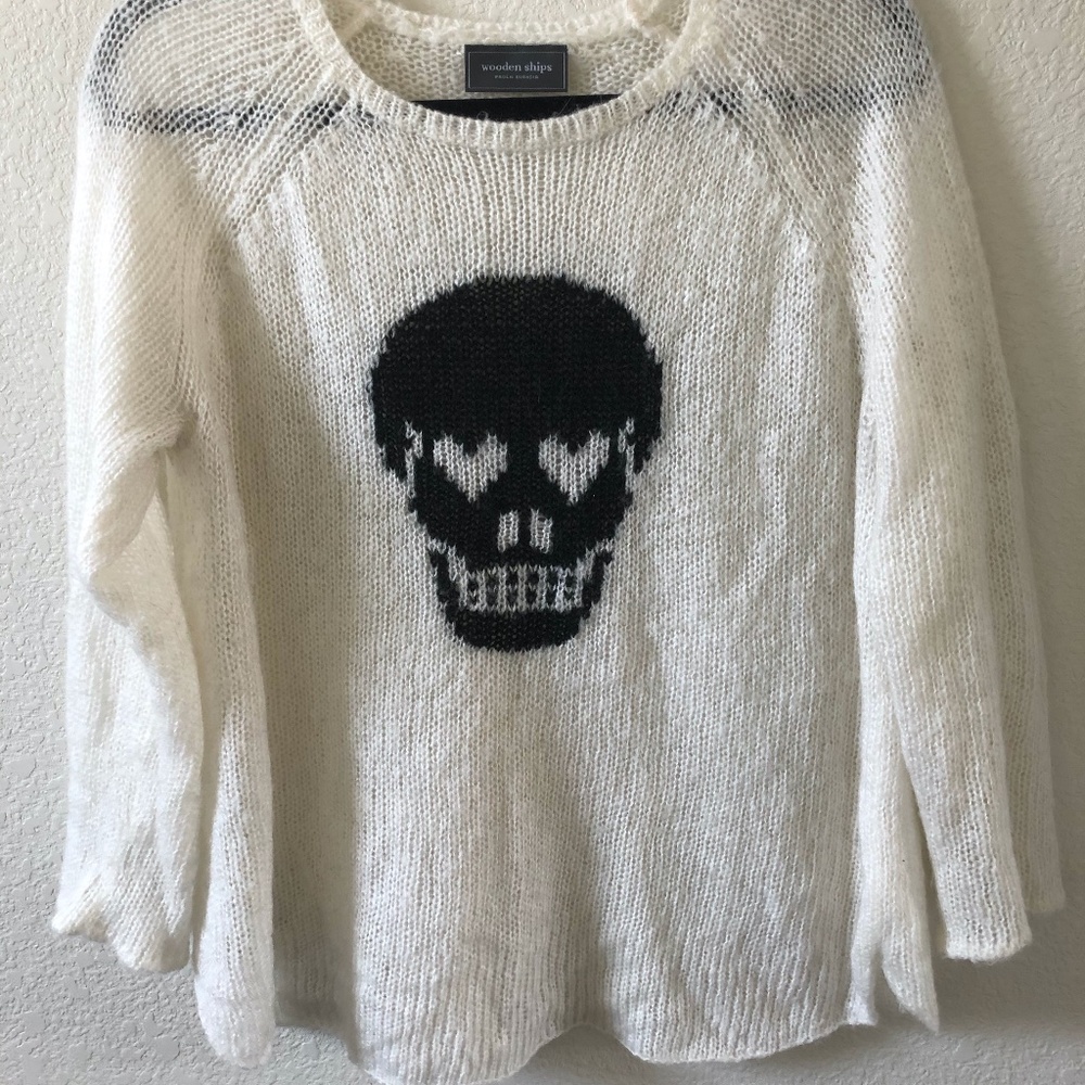 WOODEN SHIPS Scull Sweater White S/M